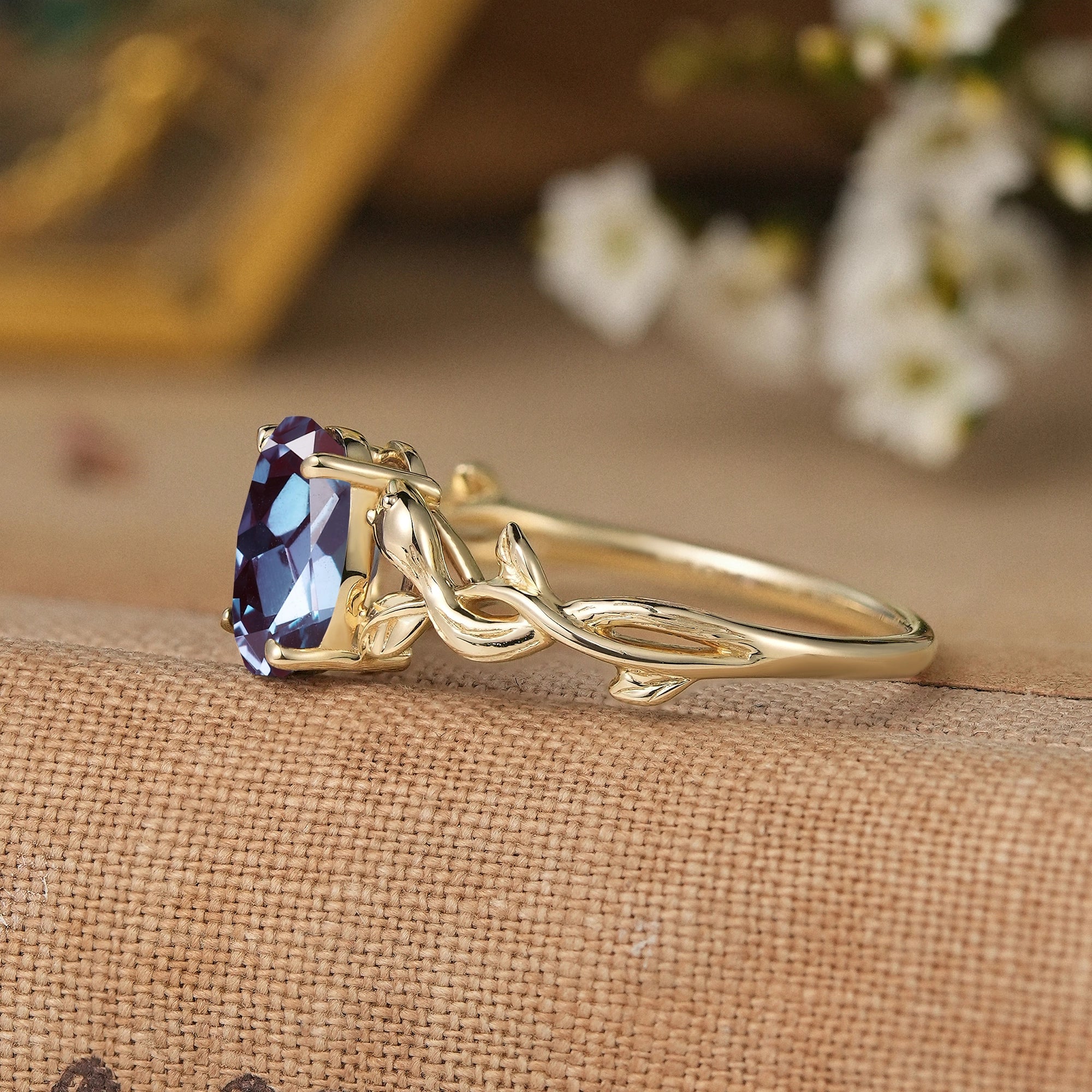 Snake Design Oval - cut Alexandrite Engagement Ring - Wren - GemsMagic