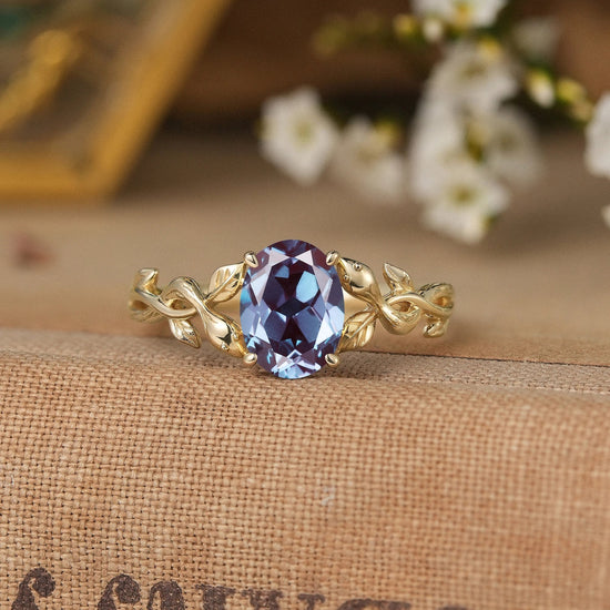 Snake Design Oval - cut Alexandrite Engagement Ring - Wren - GemsMagic