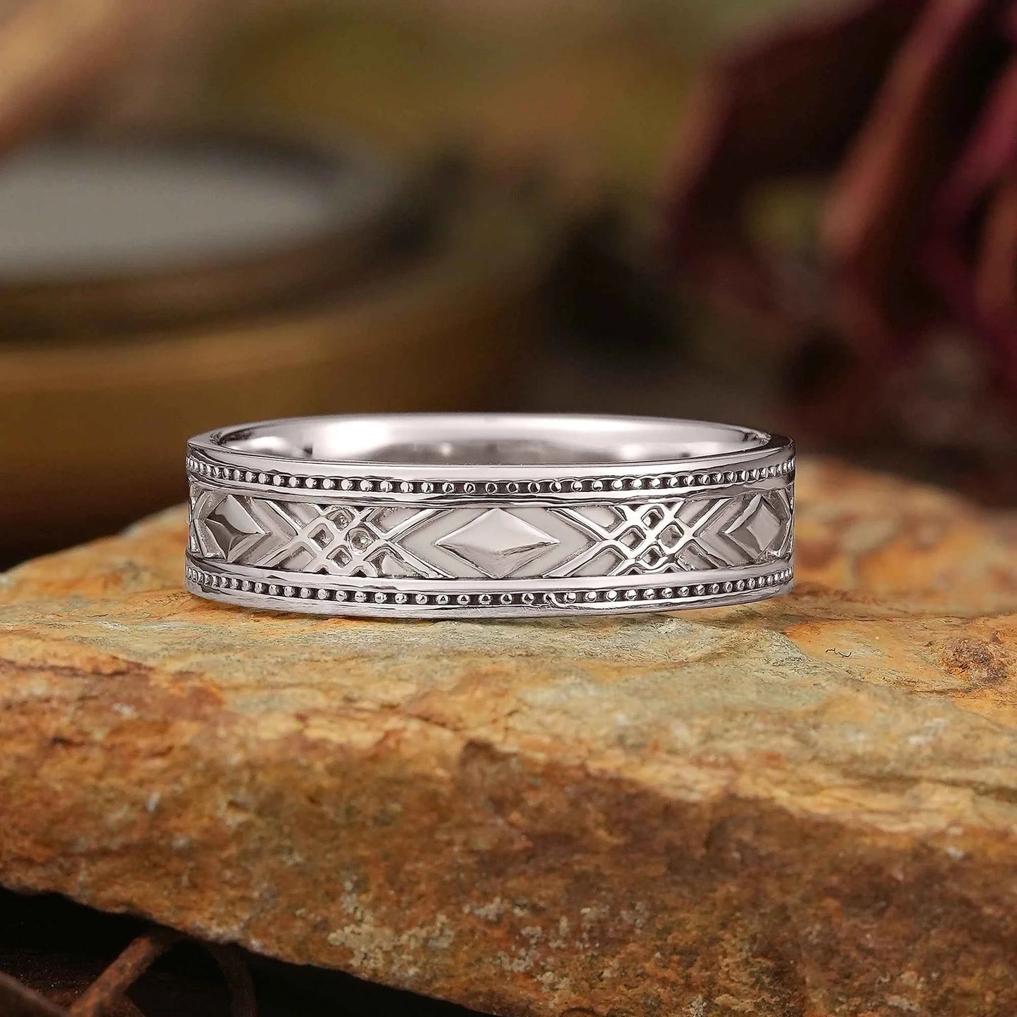 Solid Gold Mixed Metal Milgrain Unique Men's Ring - Benedict - GemsMagic