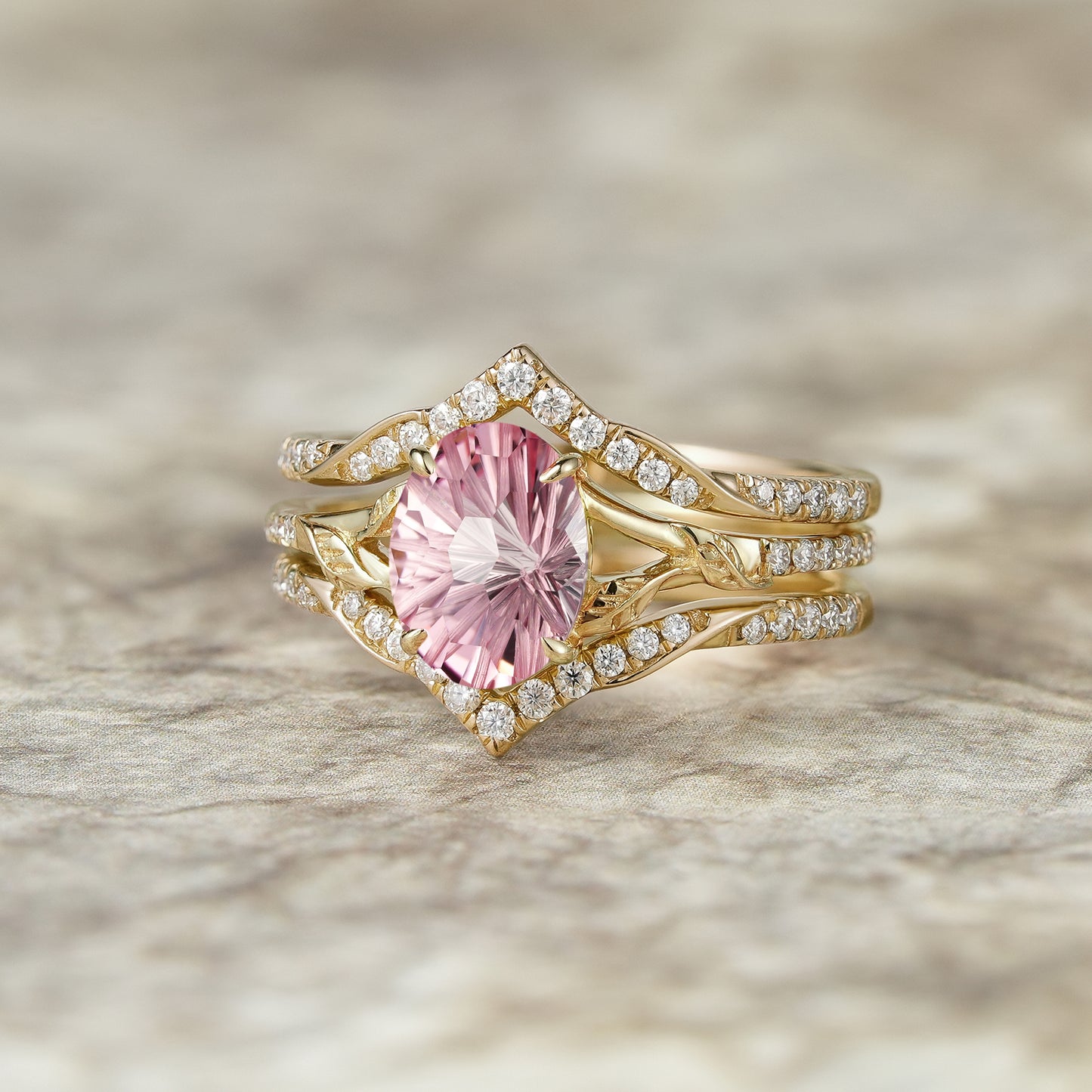 Sparkle-cut Padparadscha Enhancer Ring Set