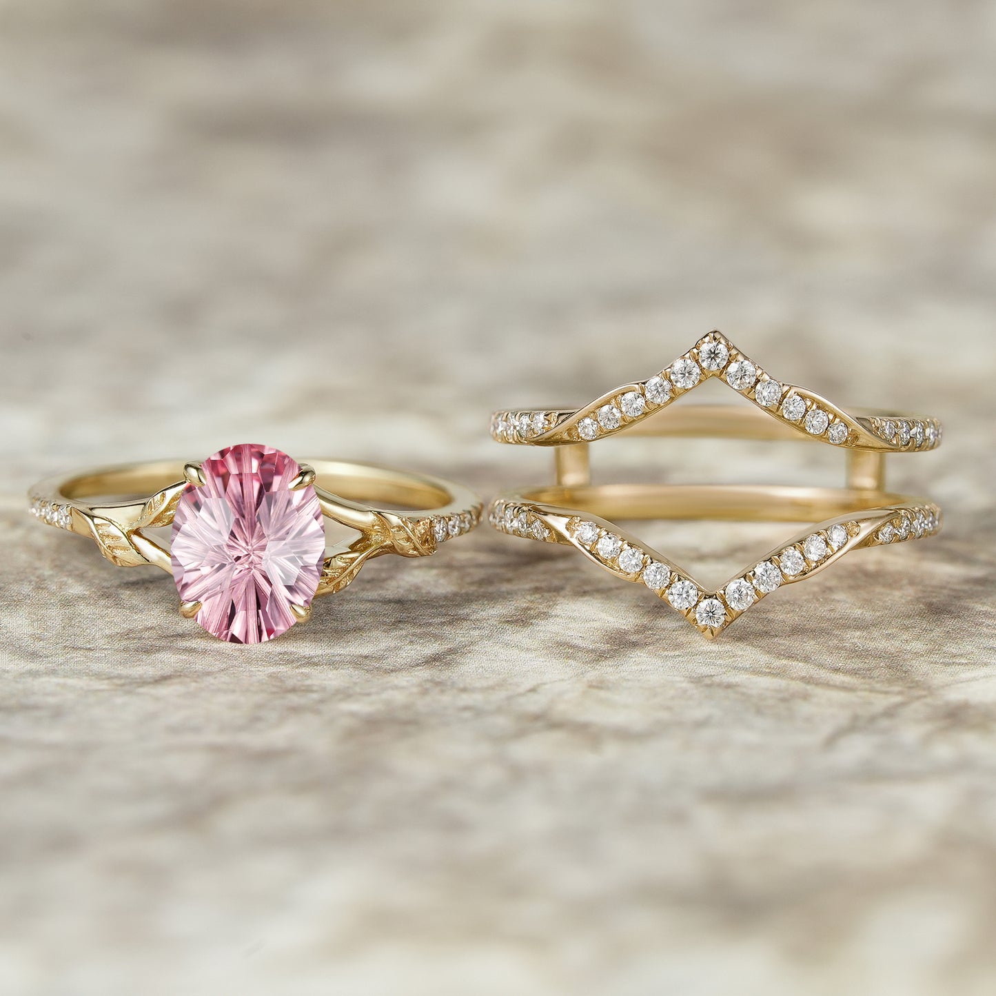 Sparkle-cut Padparadscha Enhancer Ring Set