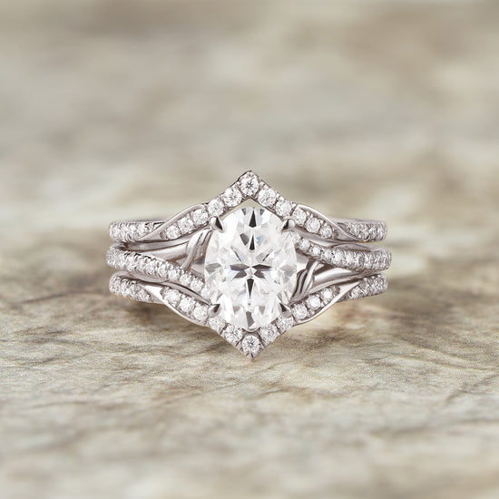 2pcs Oval-cut Moissanite Gold Ring set-Tindra - GemsMagic