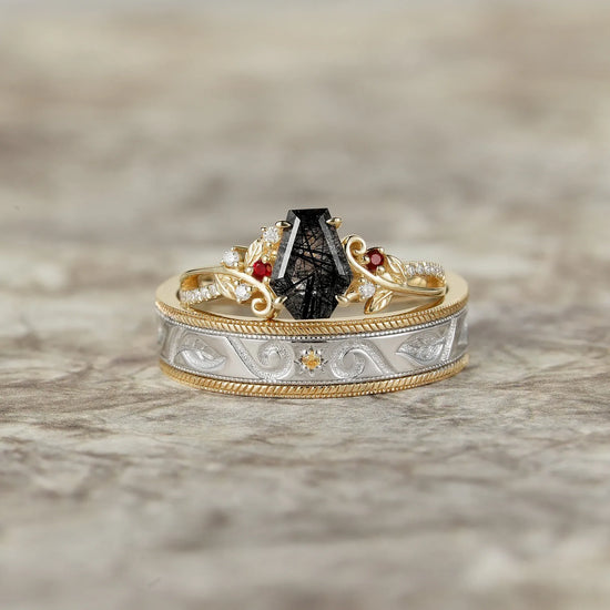 Black Rutilated Quartz Couple Ring Set