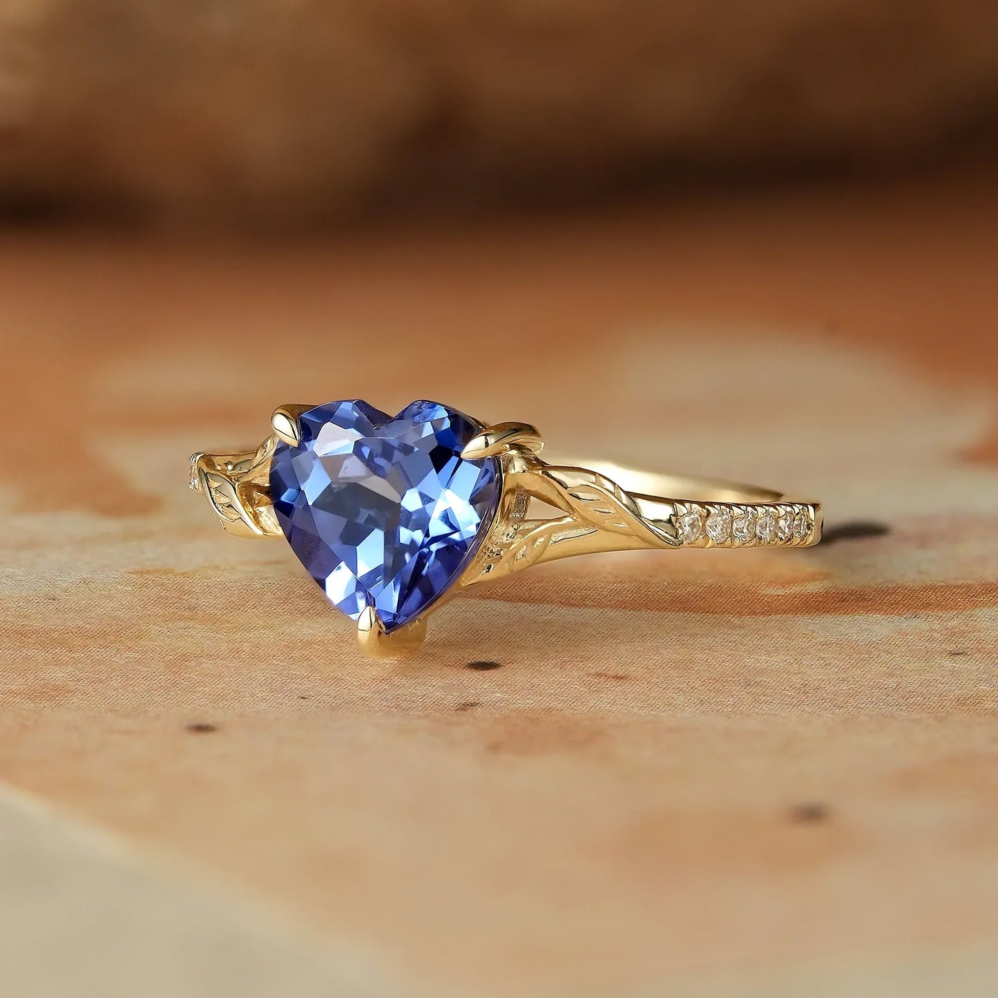 Heart Moissanite Leaf Engagement Ring