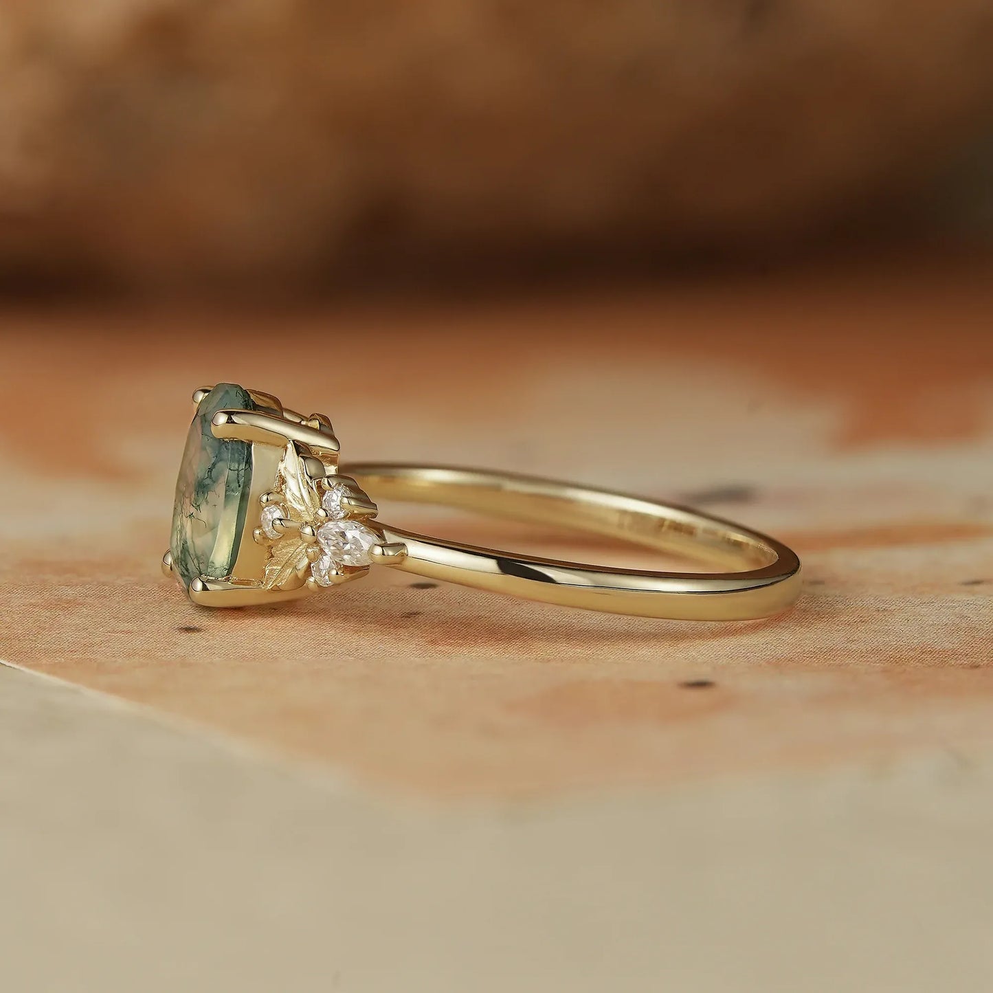 Oval Shaped Moss Agate Engagement Ring