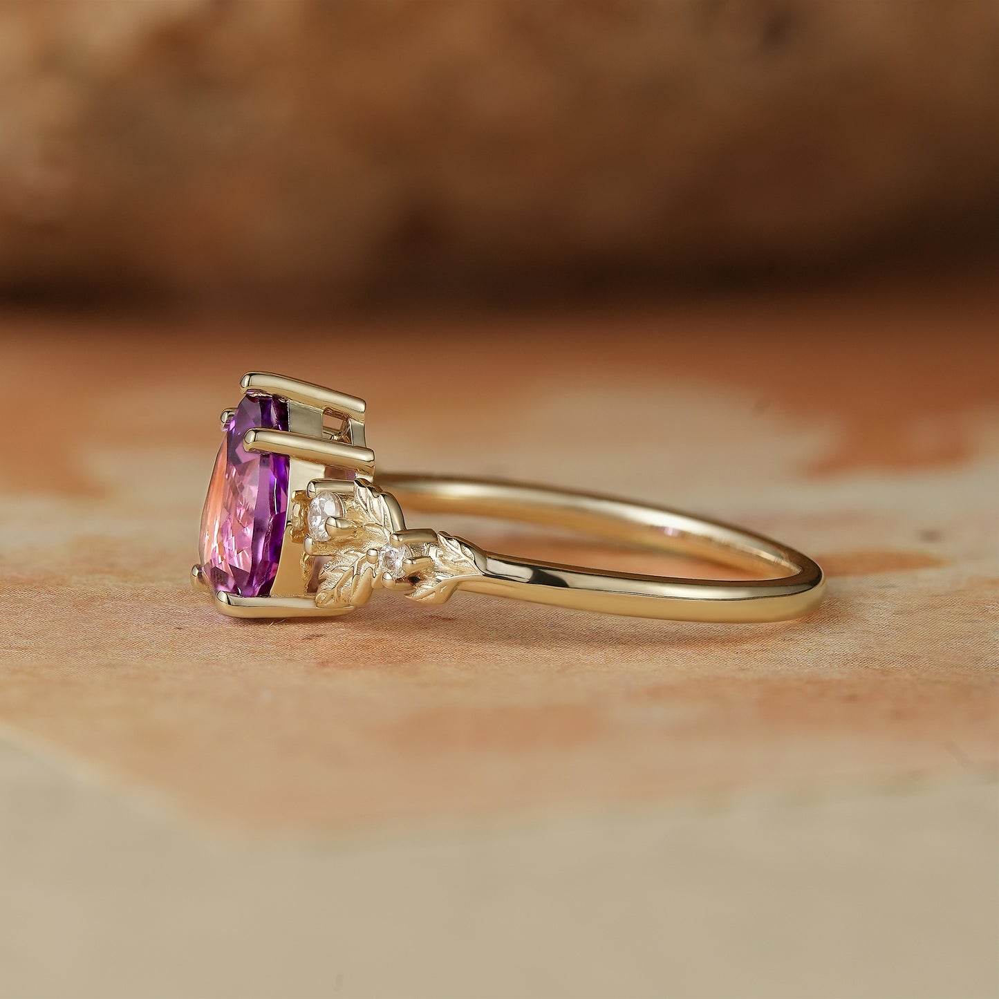 Purple Sapphire Engagement Ring with Moissanite