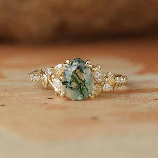 Pear Shaped Moss Agate Ring