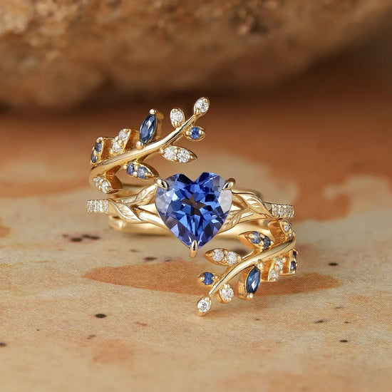 Heart Shaped Sapphire Engagement Ring Set