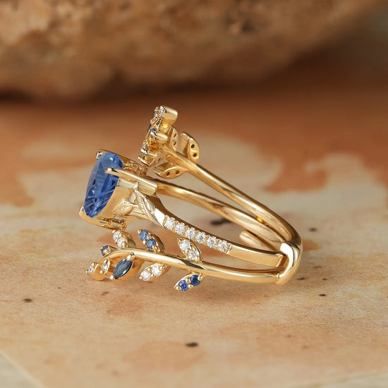 Heart Shaped Sparkle Cut Sapphire Engagement Ring Set