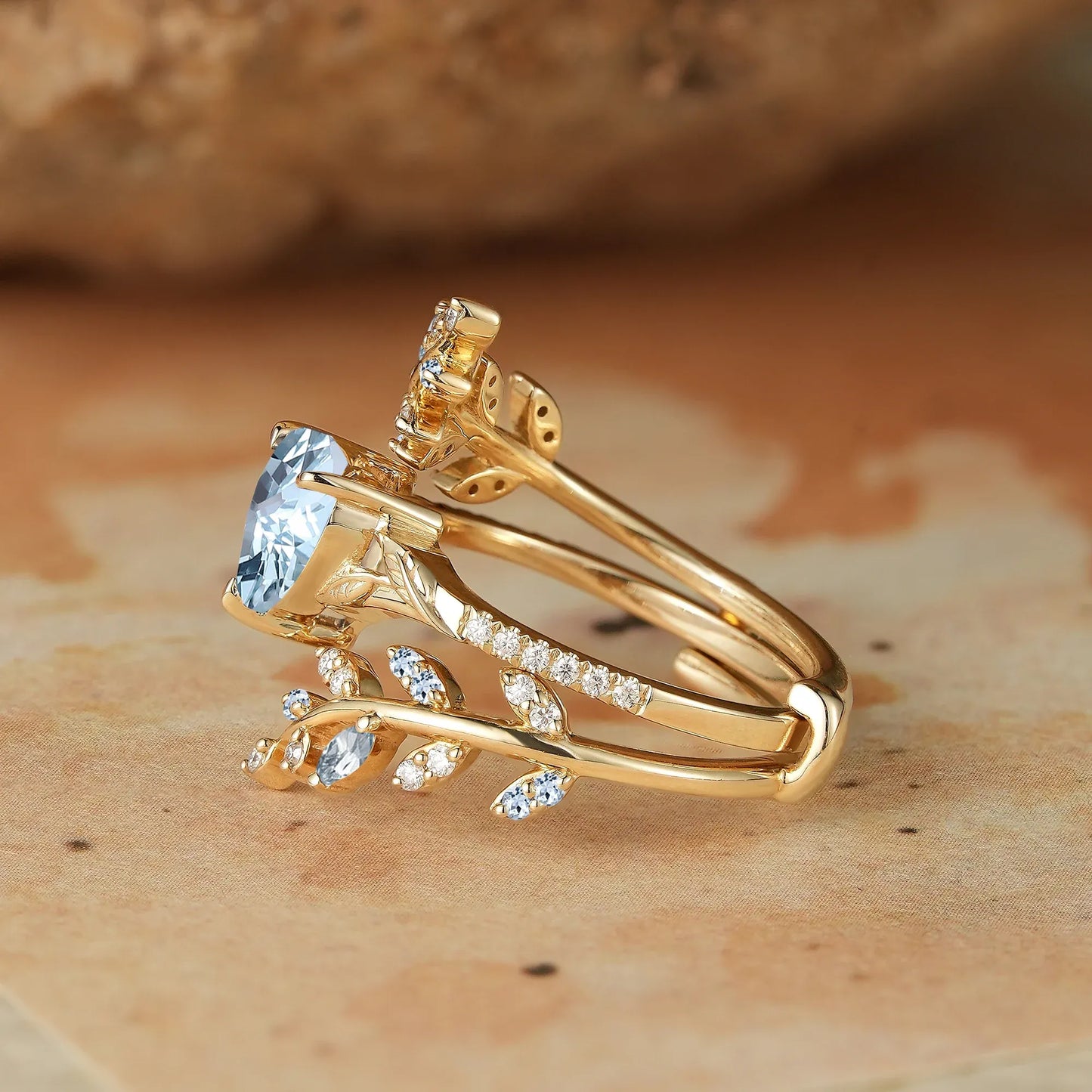 Heart Shaped Aquamarine Engagement Ring Set