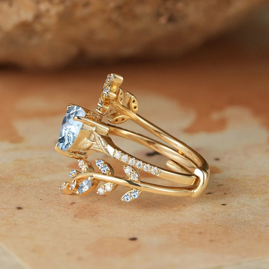 Heart Shaped Aquamarine Engagement Ring Set