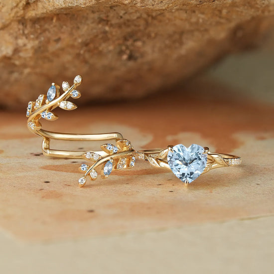 Heart Shaped Aquamarine Engagement Ring Set