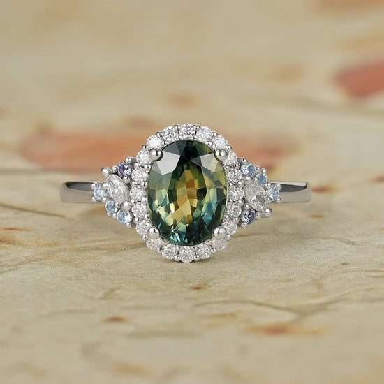 Halo Teal Sapphire Rings
