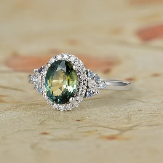 Halo Teal Sapphire Rings