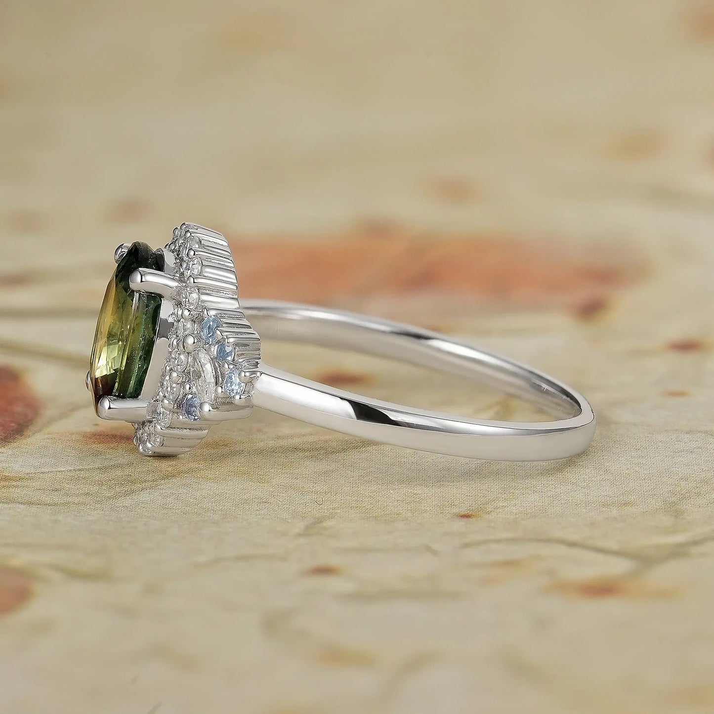 Halo Teal Sapphire Rings