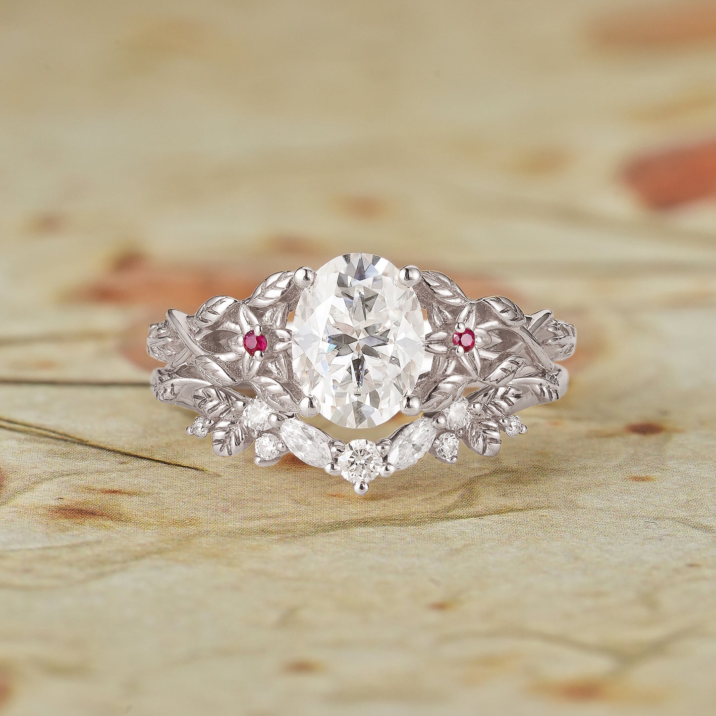 2pcs Moissanite Engagement Ring Set with Ruby