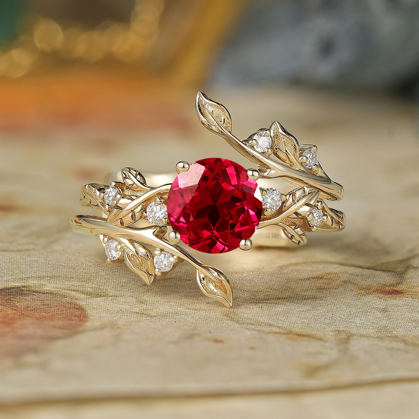 Ruby Enhancer Ring Set with 
Moissanite