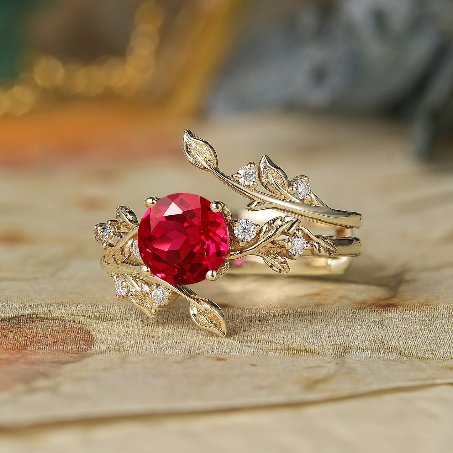 Ruby Enhancer Ring Set with 
Moissanite
