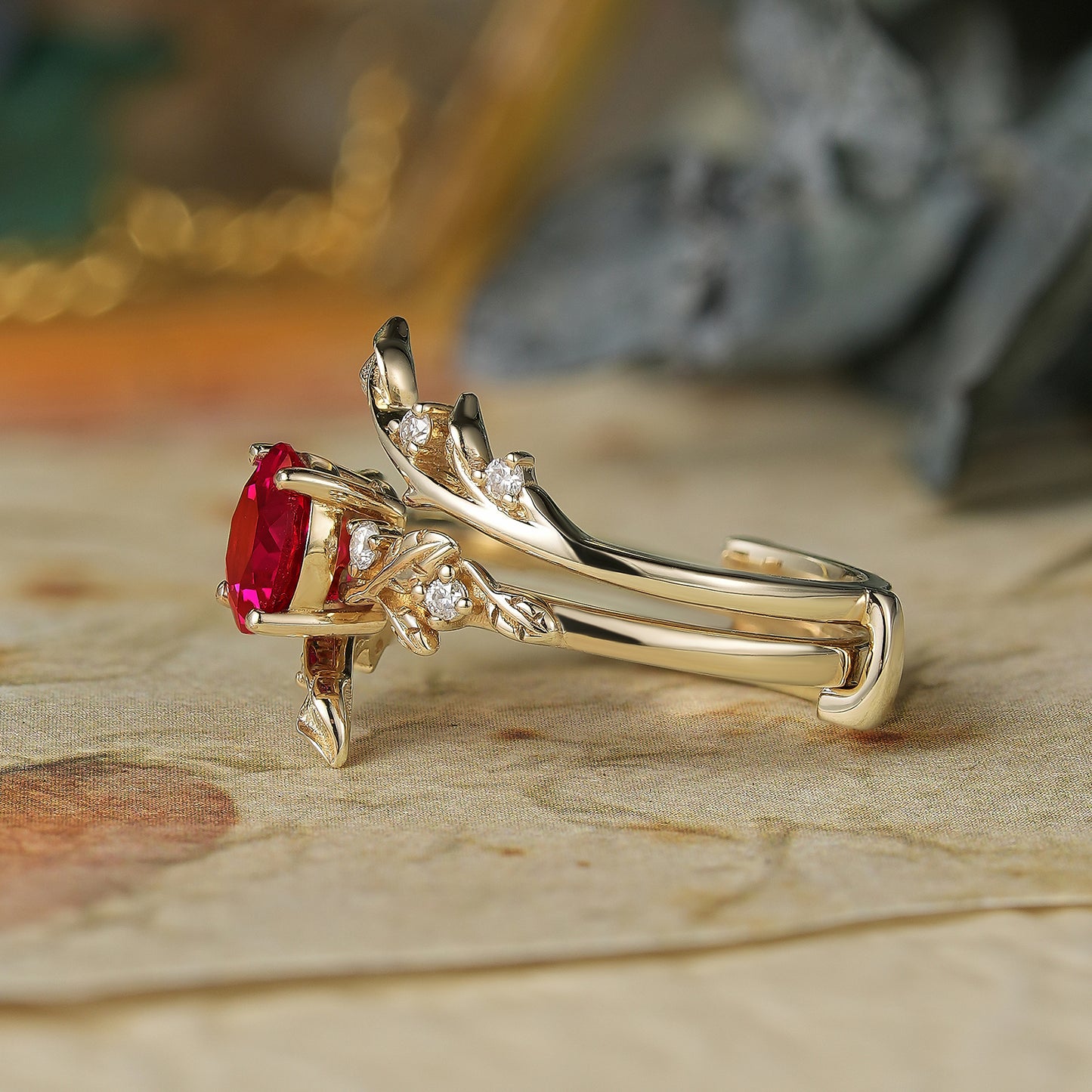 Ruby Enhancer Ring Set with 
Moissanite