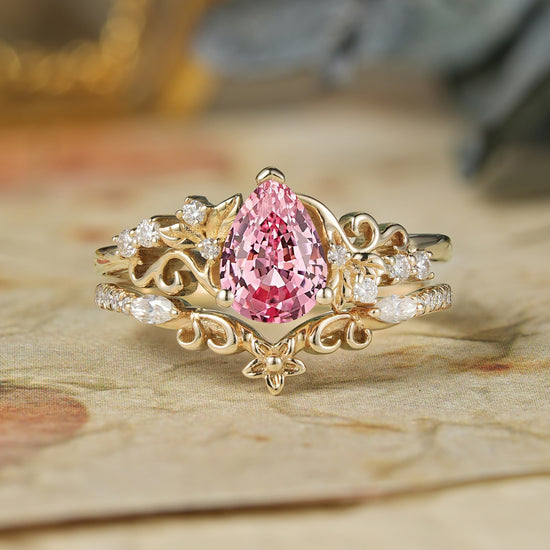 Padparadscha Sapphire Engagement Ring Set