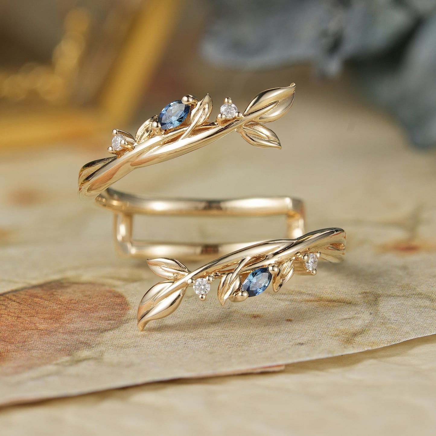 Sapphire and Moissanite Enhancer Wedding Band