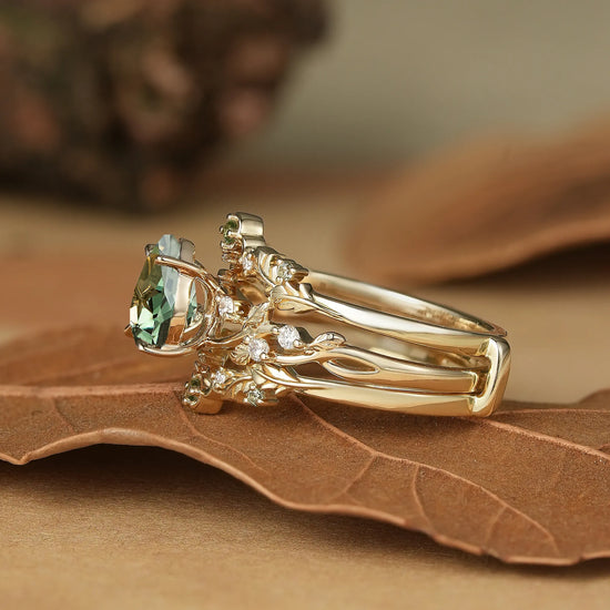 Pear Cut Green Sapphire Enhancer Ring Set