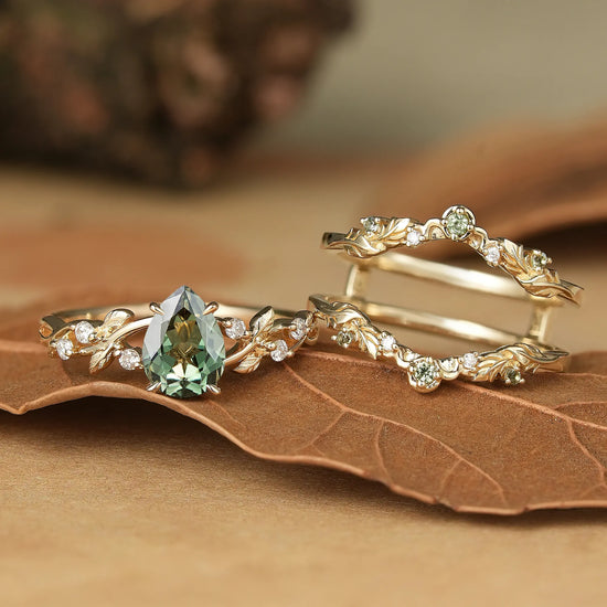 Pear Cut Green Sapphire Enhancer Ring Set
