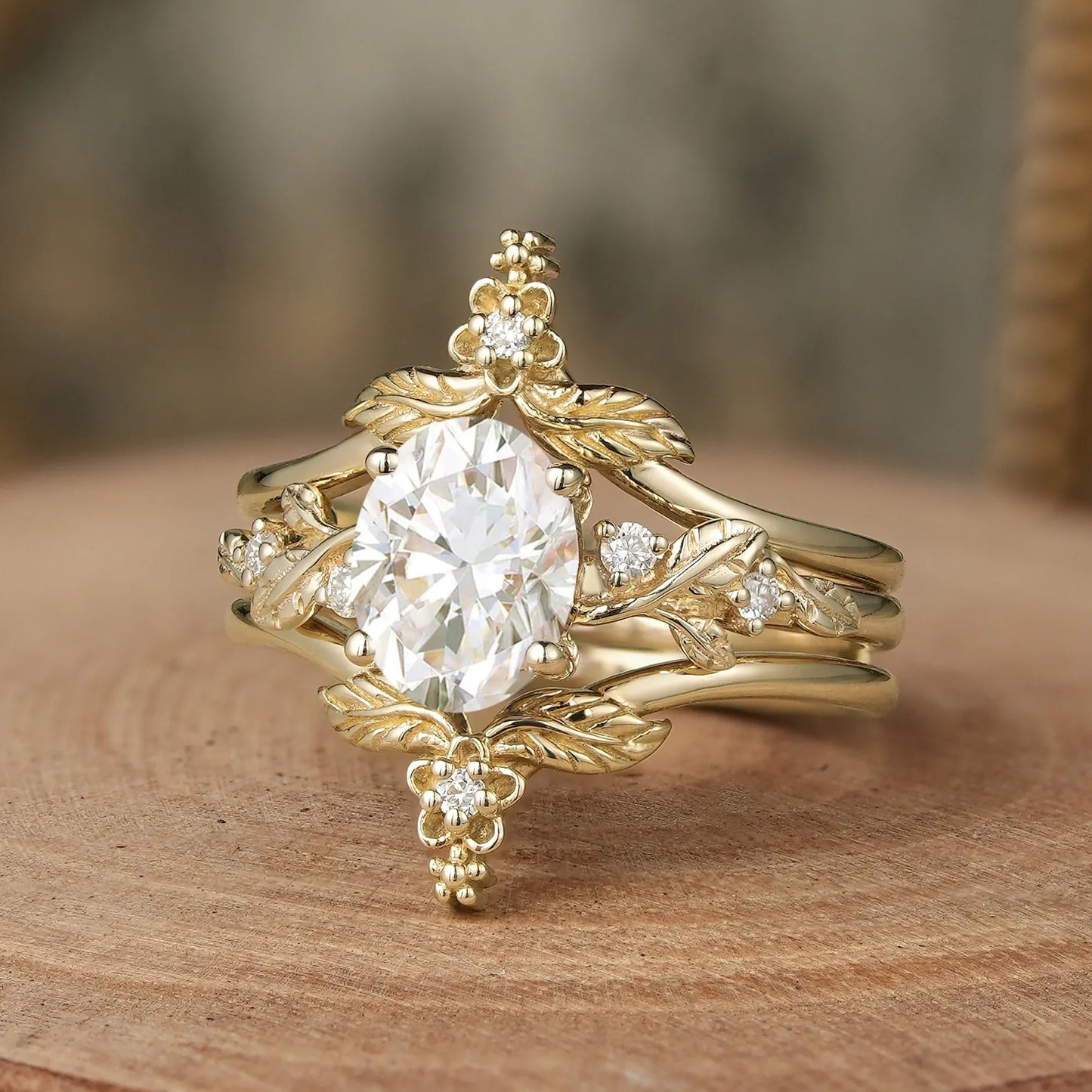 Oval Moissanite Yellow Gold Ring Set