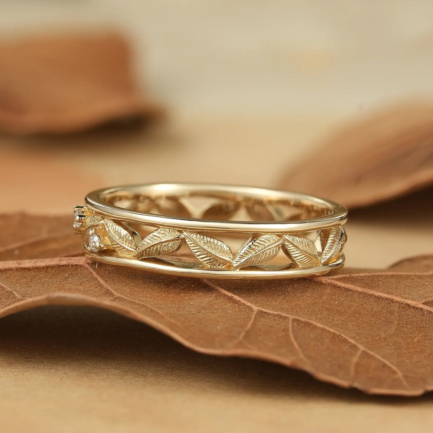 Palm Leaves Inspired Moissanite Men's Band