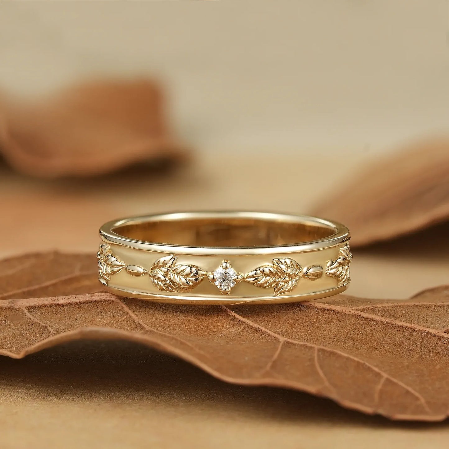 Leaf Inspired Men's Ring with Moissanite
