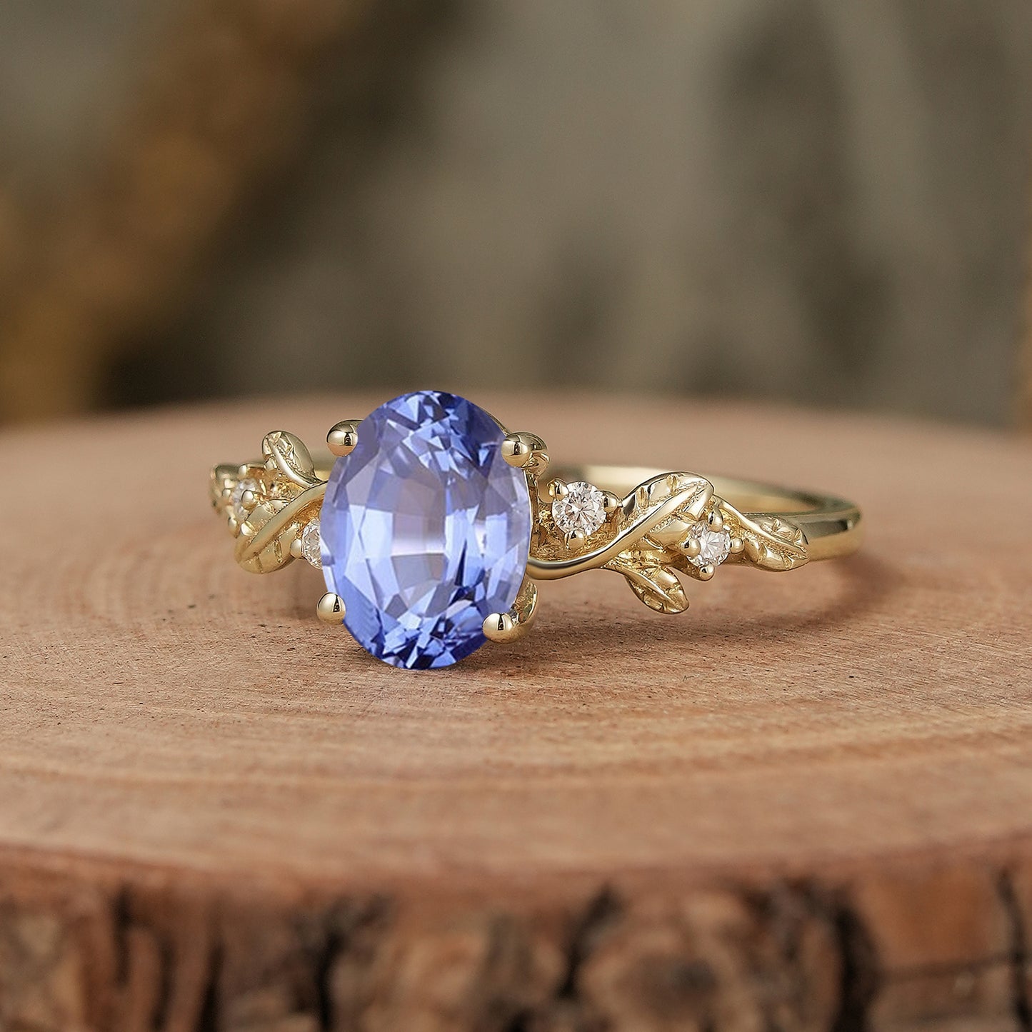 Leaf Inspired Cornflower Sapphire Engagement Ring-Cecilia