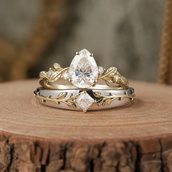 Leaf lnspired Moissanite Couple Ring Set