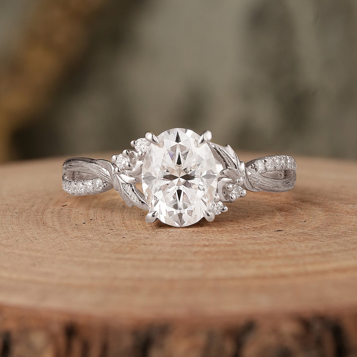 Oval Cut Moissanite Nature Inspired Engagement Ring