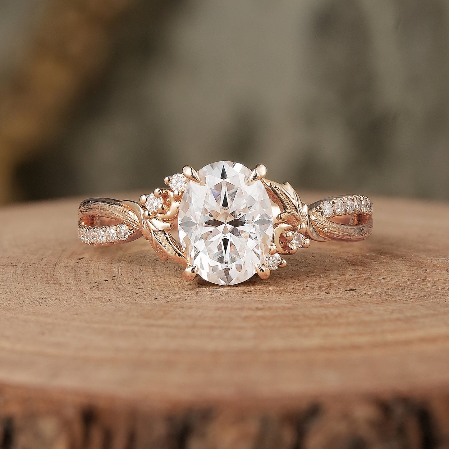 Oval Cut Moissanite Nature Inspired Engagement Ring