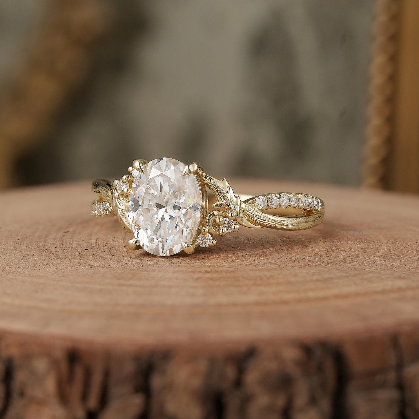 Oval Cut Moissanite Nature Inspired Engagement Ring-Noa - GemsMagic