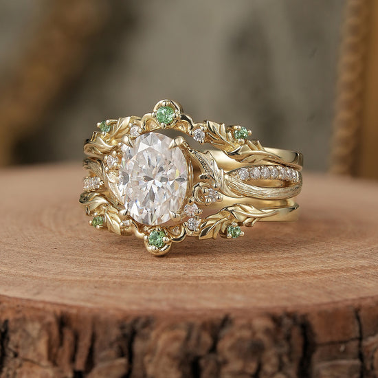 Load image into Gallery viewer, Oval Cut Moissanite Leaf Inspired Enhancer Ring Set-Sage
