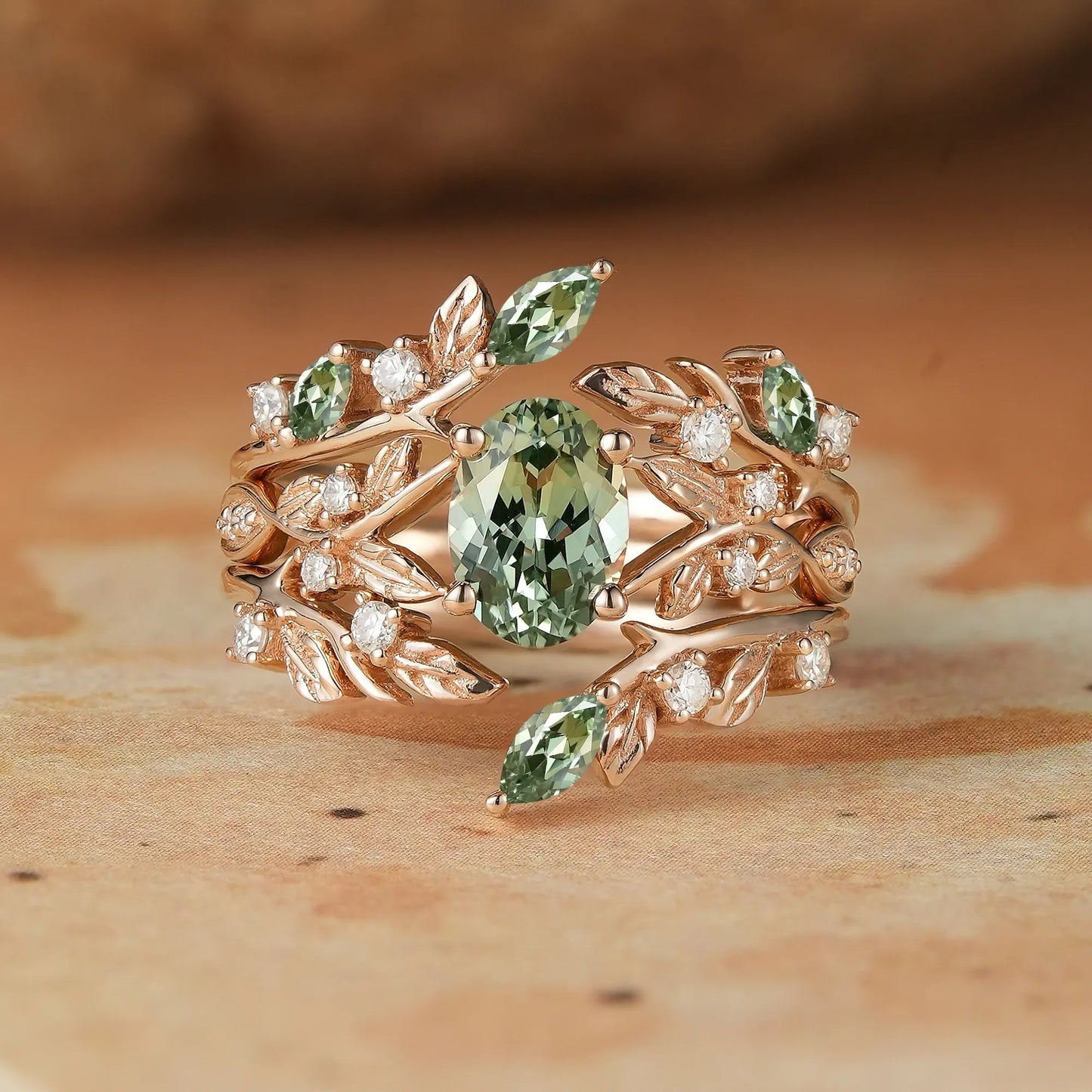 Green Sapphire Enhancer Ring Set
