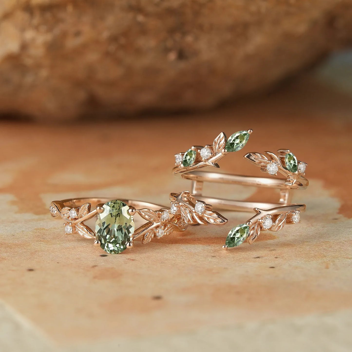 Green Sapphire Enhancer Ring Set