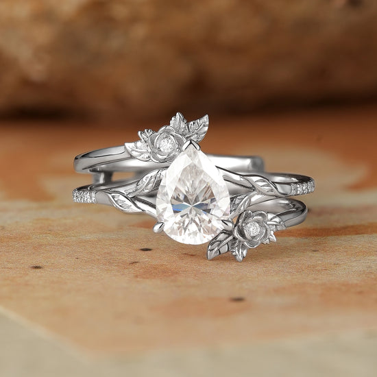 Pear Cut Moissanite Enhancer Ring Set 2pcs