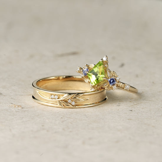 Kite-Shaped Peridot Tanzanite Couple's Ring-Perfect Match