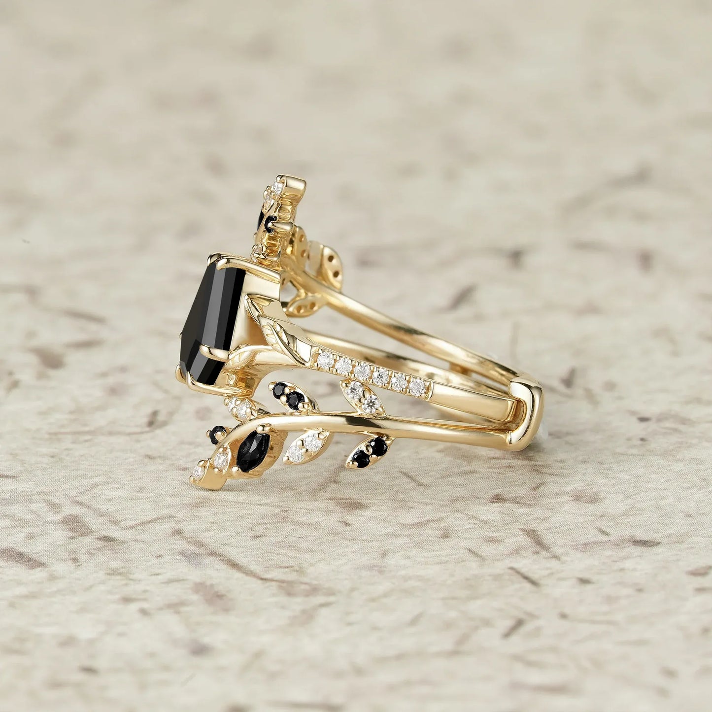 Black Onyx Engagement Ring Set