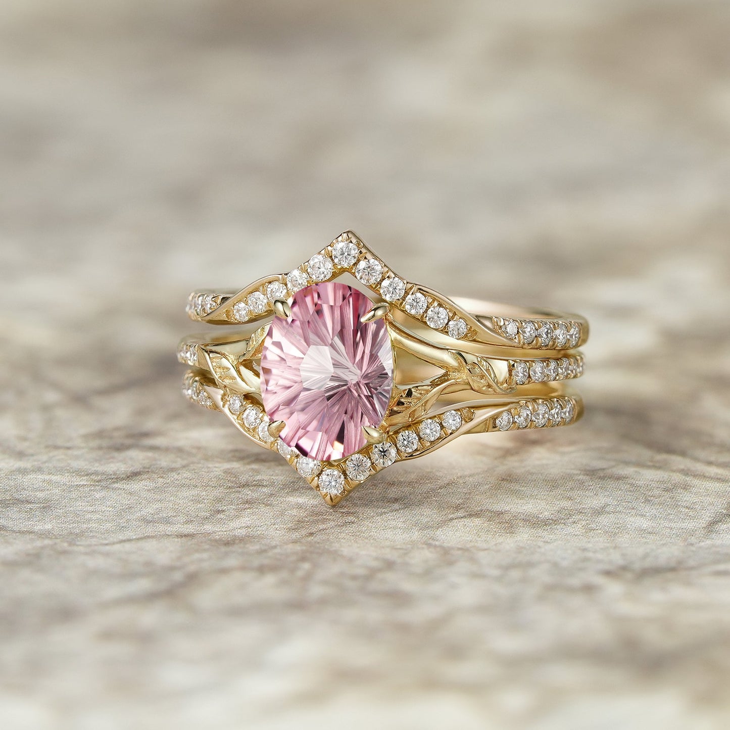 Sparkle - cut Padparadscha Enhancer Ring Set - Tindra - GemsMagic