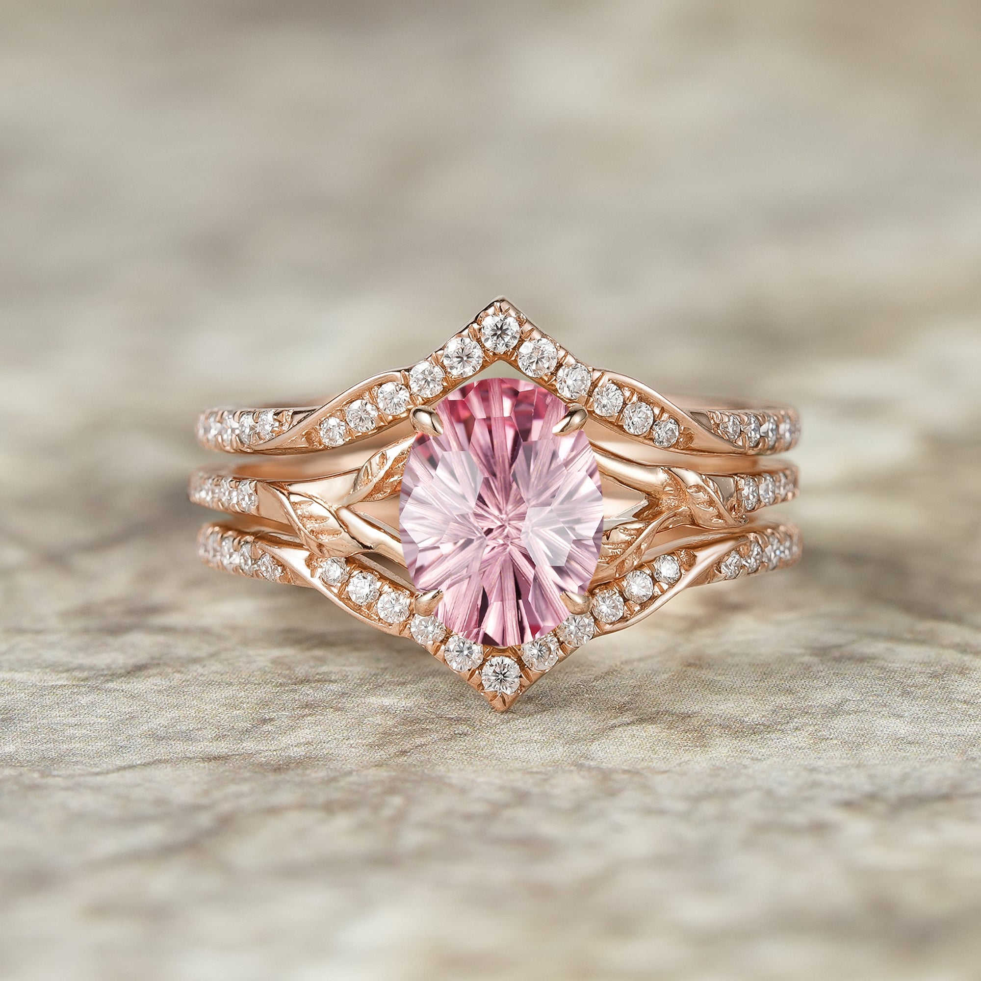 Sparkle - cut Padparadscha Enhancer Ring Set - Tindra - GemsMagic