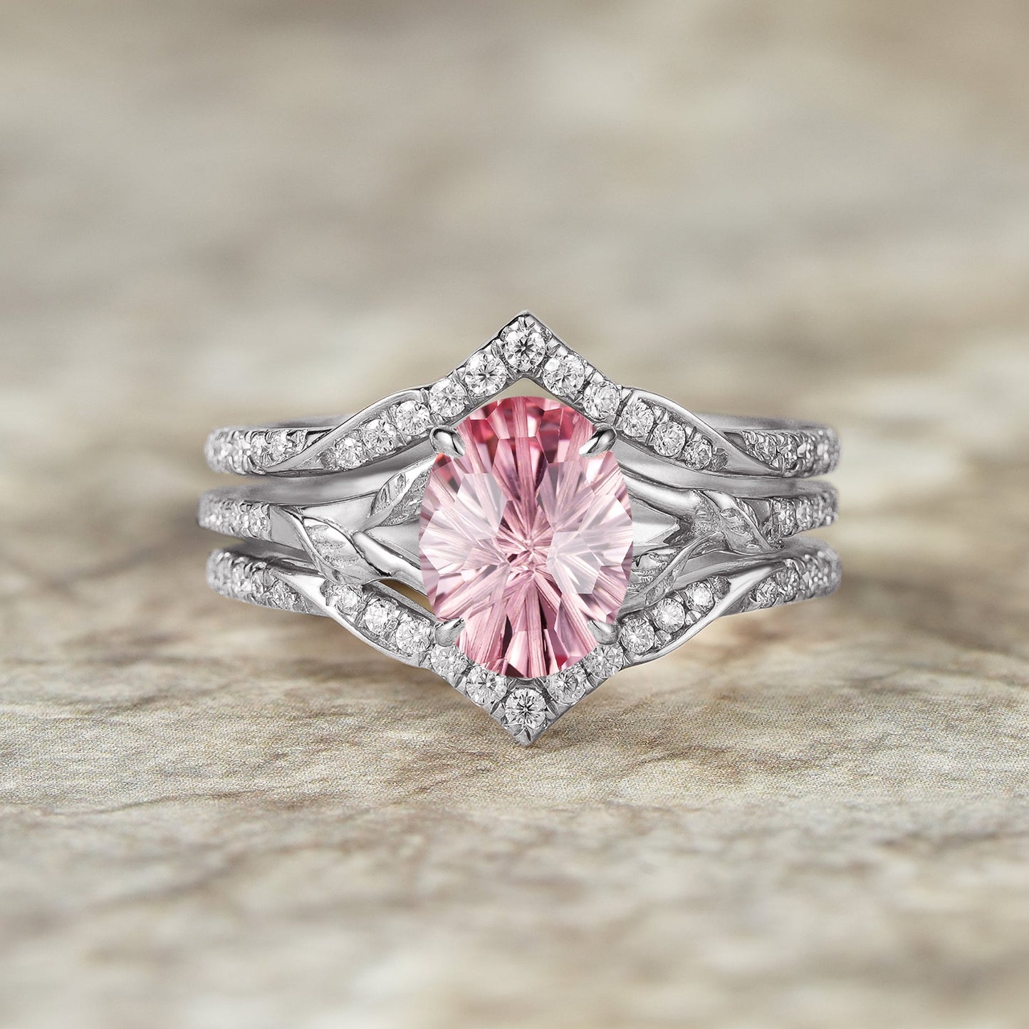 Sparkle - cut Padparadscha Enhancer Ring Set - Tindra - GemsMagic