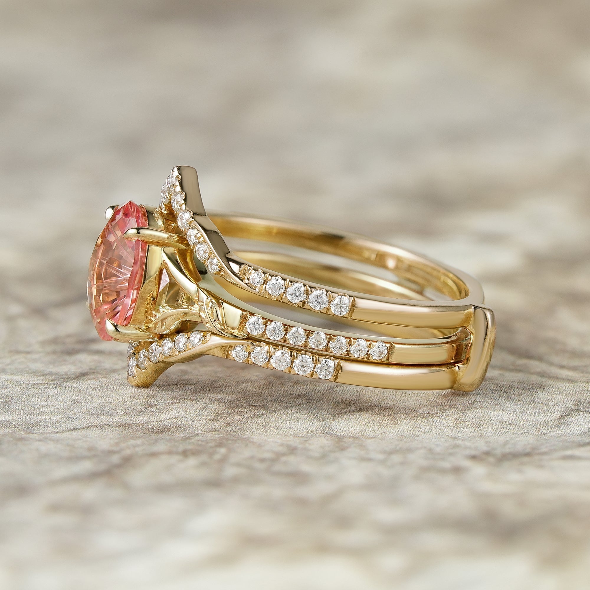 Sparkle - cut Padparadscha Enhancer Ring Set - Tindra - GemsMagic