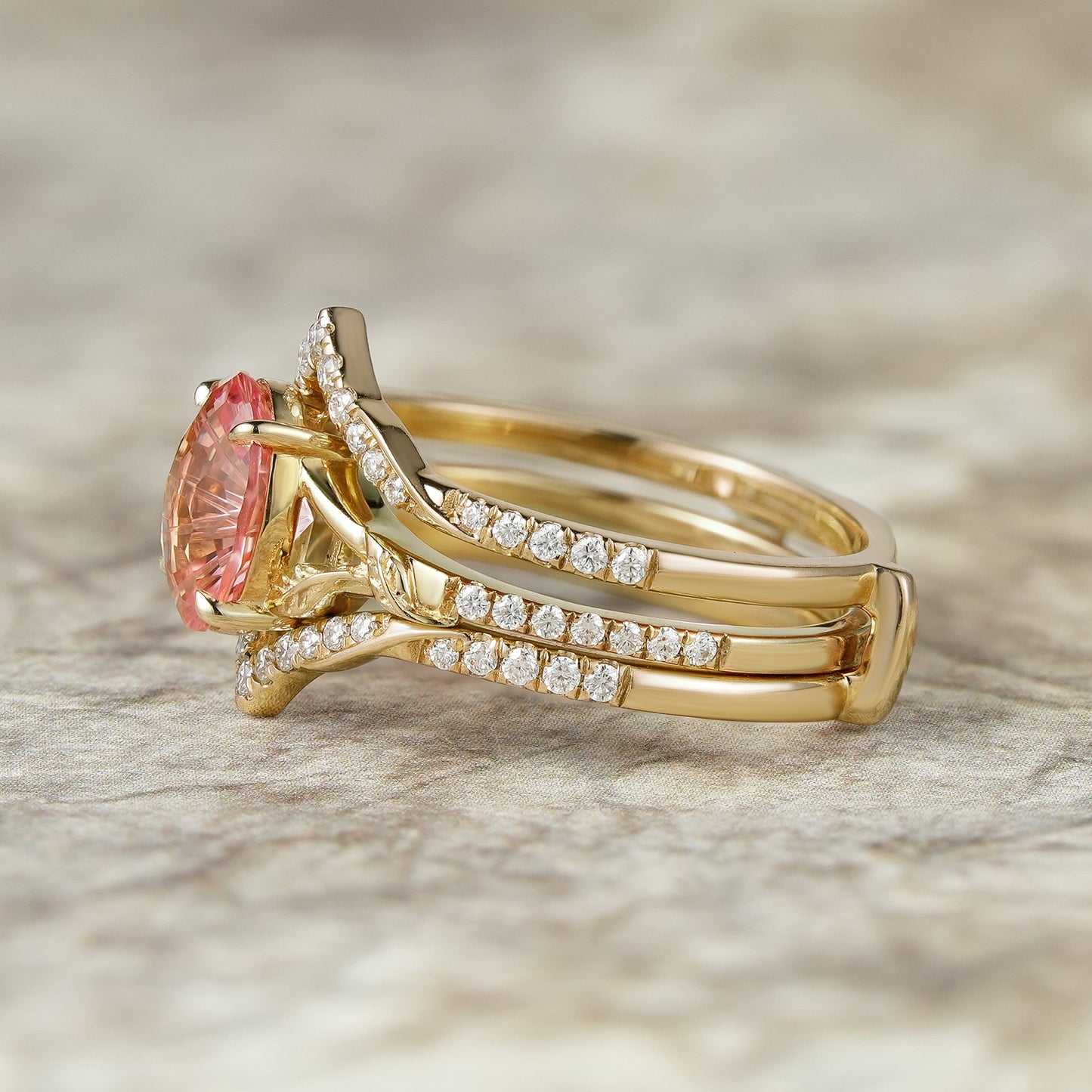 Sparkle - cut Padparadscha Enhancer Ring Set - Tindra - GemsMagic