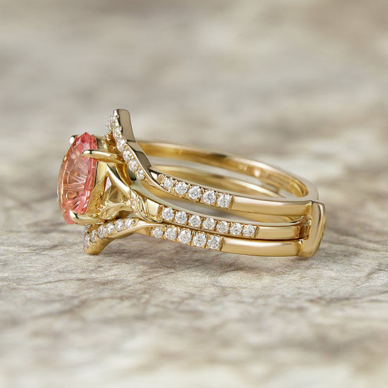 Sparkle - cut Padparadscha Enhancer Ring Set - Tindra - GemsMagic