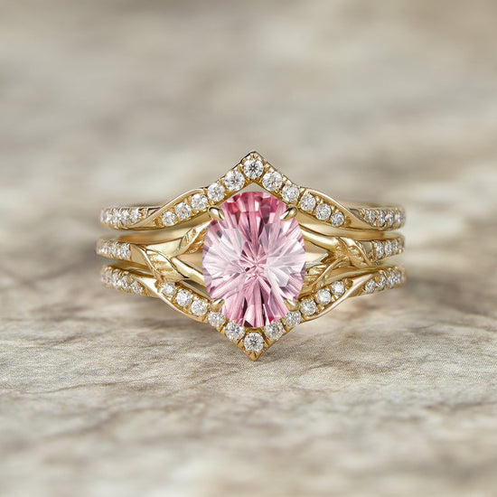 Sparkle - cut Padparadscha Enhancer Ring Set - Tindra - GemsMagic