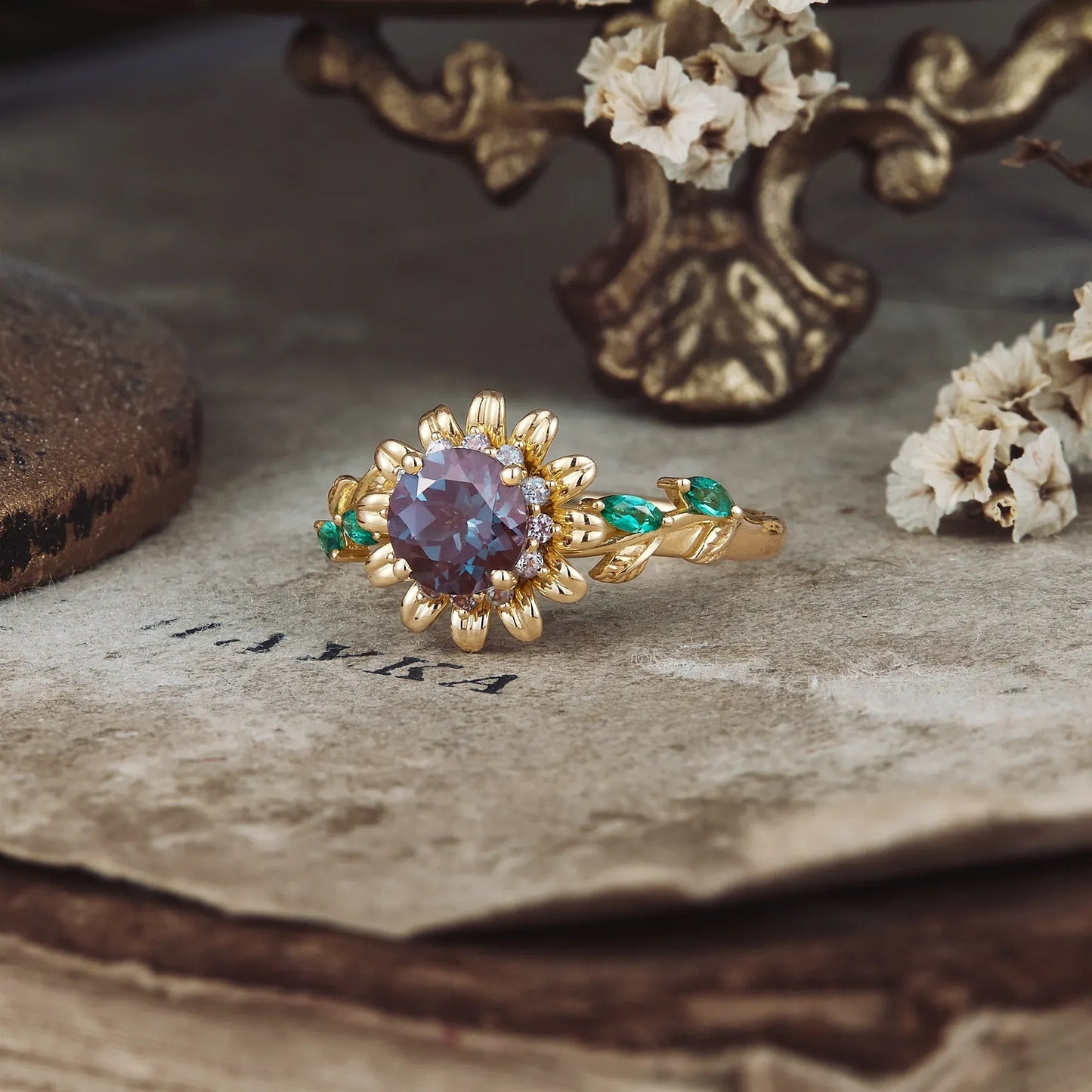 Sunflower Inspired Engagement Ring - GemsMagic - GemsMagic