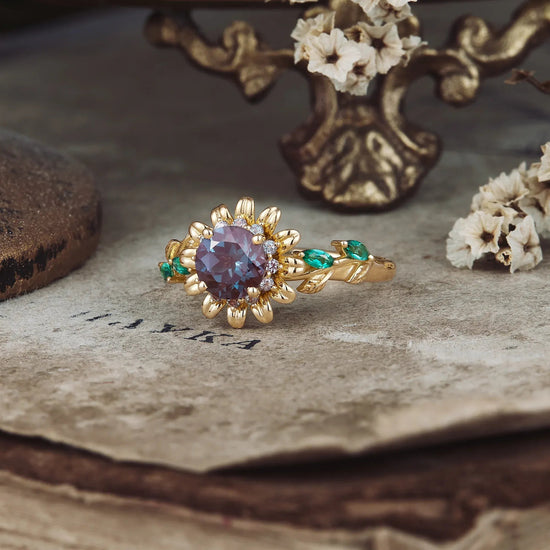 Sunflower Inspired Engagement Ring - GemsMagic - GemsMagic